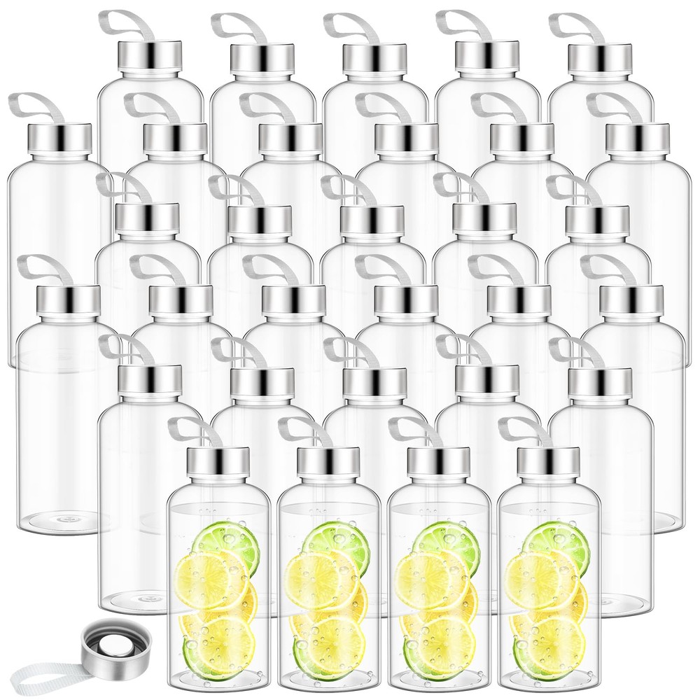 40-Pack Clear 20oz Reusable Water Bottles with Stainless Steel Leakproof Lids