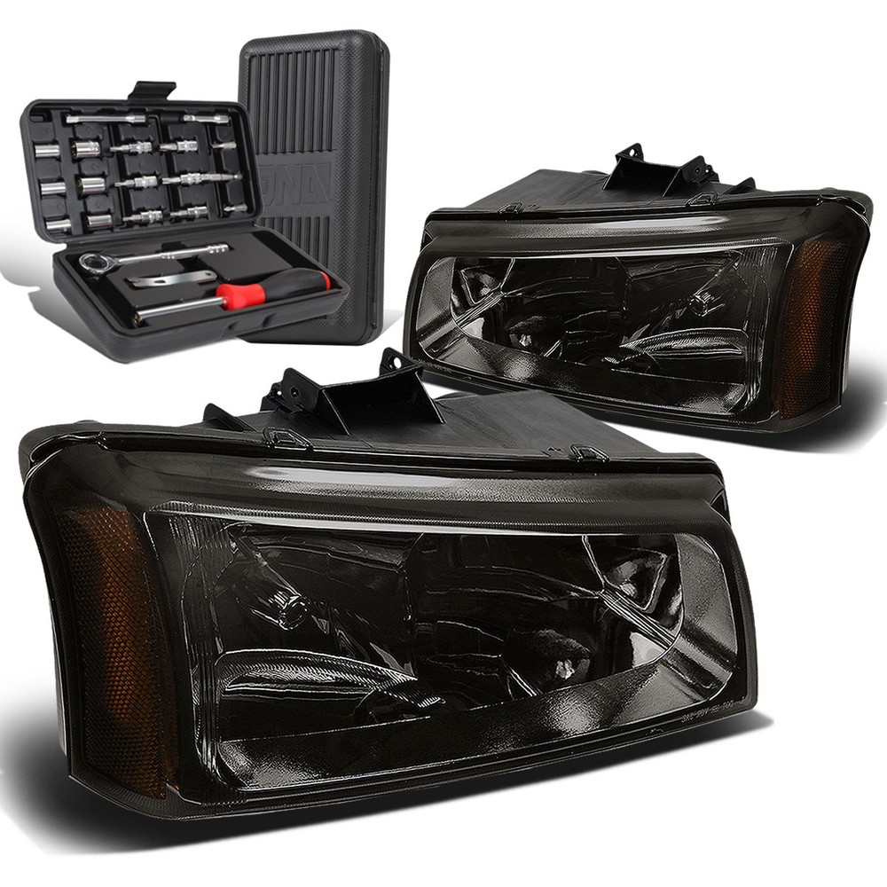 2003-2006 Chevy Silverado Smoked Amber Upper Headlights with Tool Box