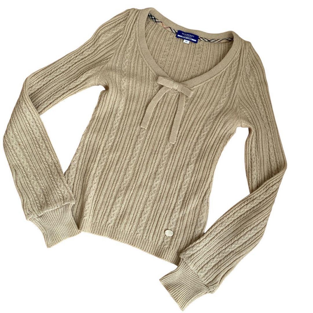 Burberry Blue Label Sweater 38 Knit Wool Angora Stylish Ribbed Design New