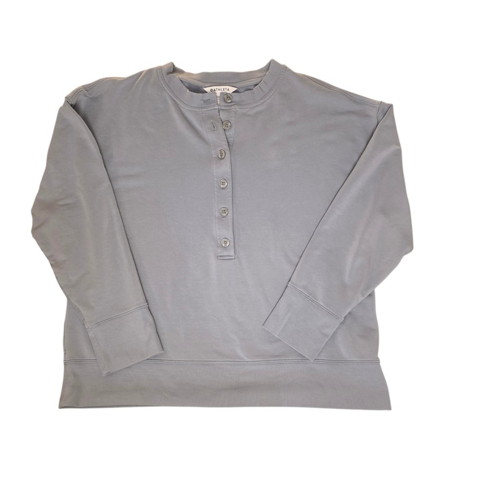 Athleta Women's Balance Henley Sweatshirt. Size Large. Gray. Buttons Halfway.