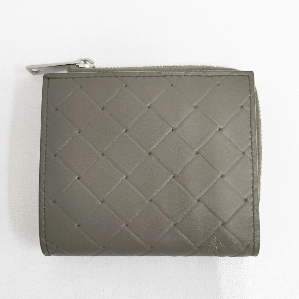 Bottega Veneta  Intrecciato Khaki Zip Around Bifold Wallet for Women