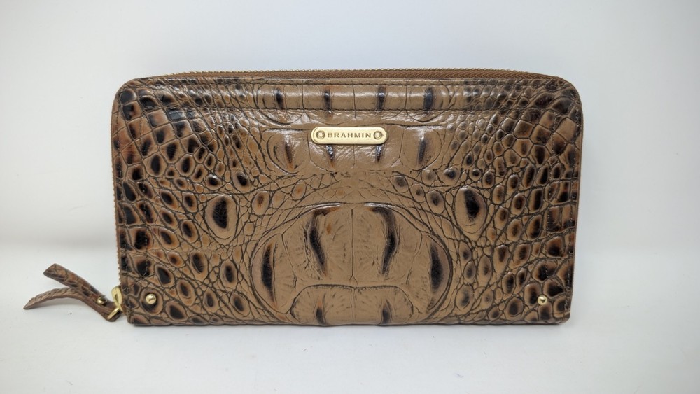 BRAHMIN Suri Zip-Around Wallet Toasted Almond  Melbourne Genuine Leather