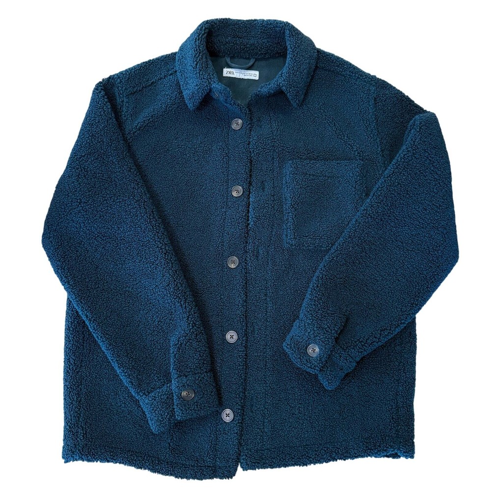 Zara Sherpa Men’s Buttoned Dark Green Jacket Size S/M