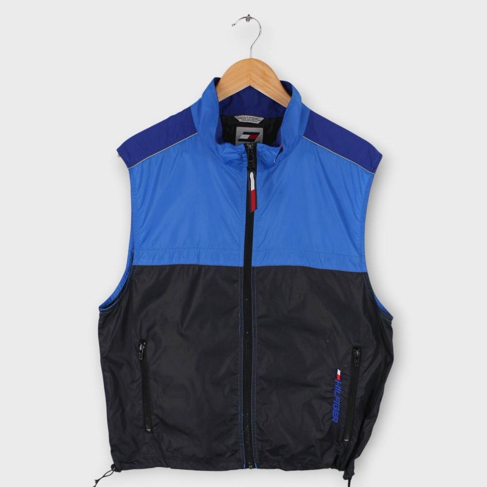 Vintage Tommy Hilfiger Men’s Windbreaker Nylon Vest Blue Black Medium Outdoor