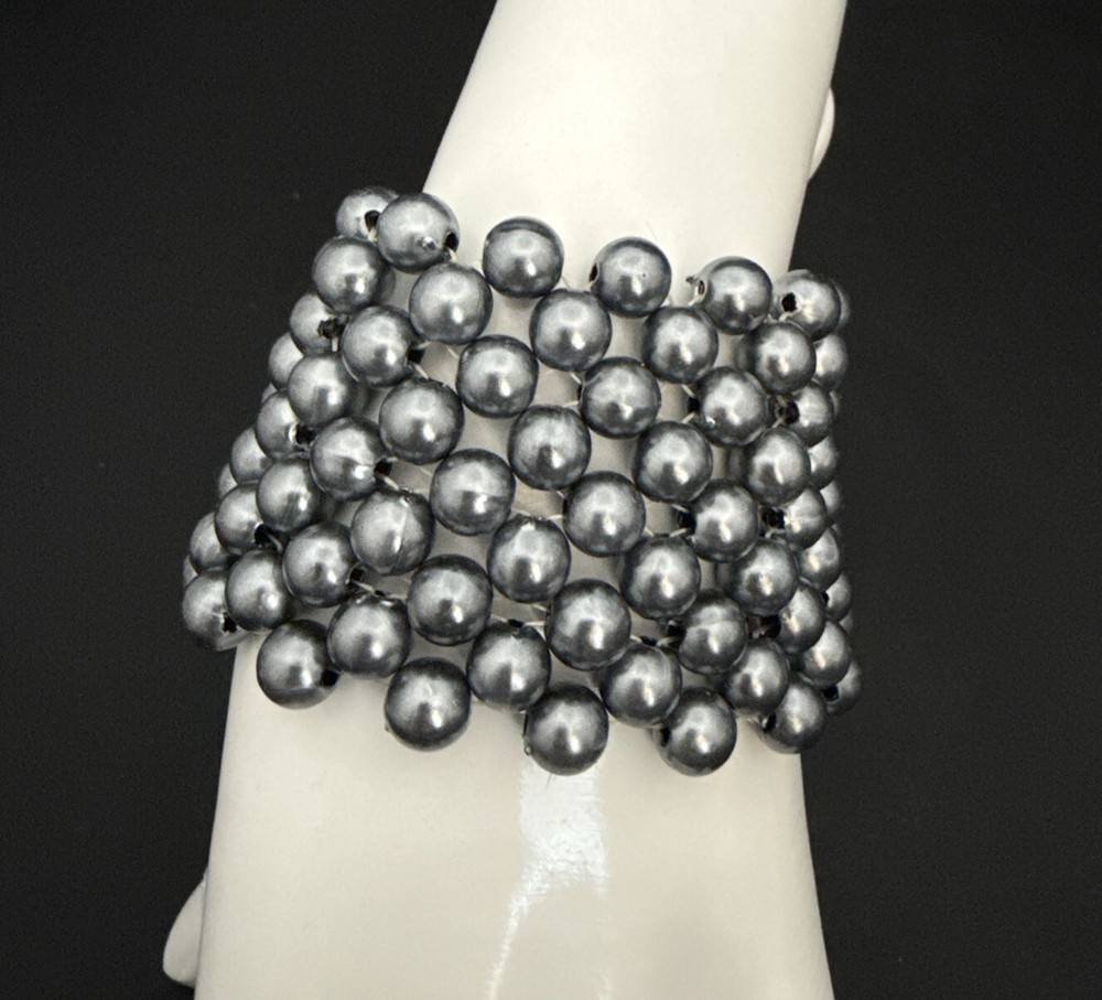 5-Row Gray Round Bead Stretch Bracelet 6.5 Inches