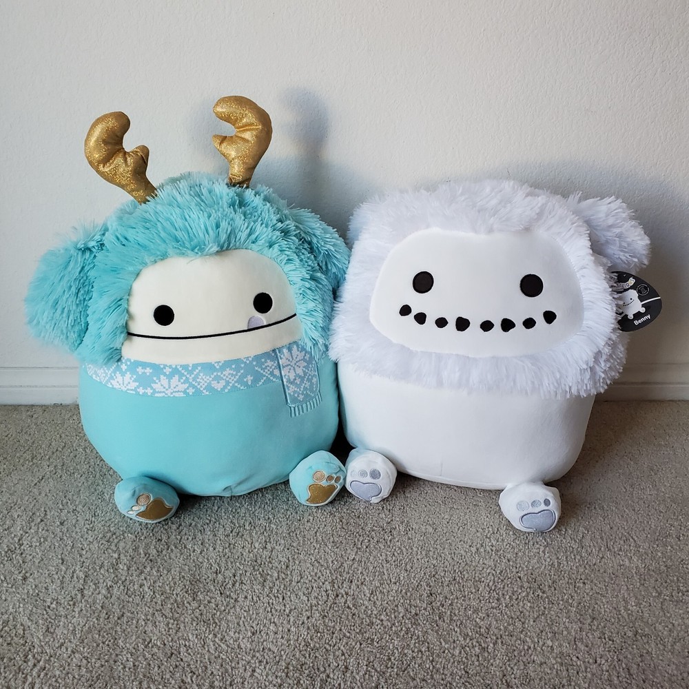 2 Squishmallow JOELLE the BIGFOOT Antlers Scarf & BENNY the SNOWMAN Yeti 16