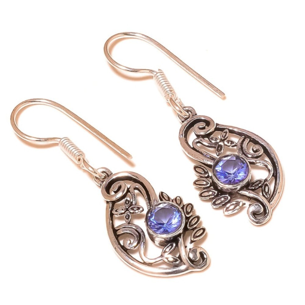 Iolite Gemstone Sterling Silver Handmade Oxidized Earrings