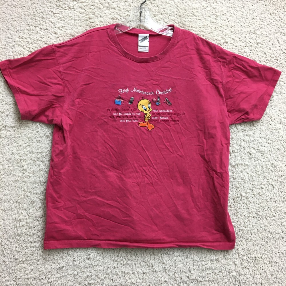 Vintage Warner Bros Pink Tweety Bird High Maintenance 2XL Mens Tee