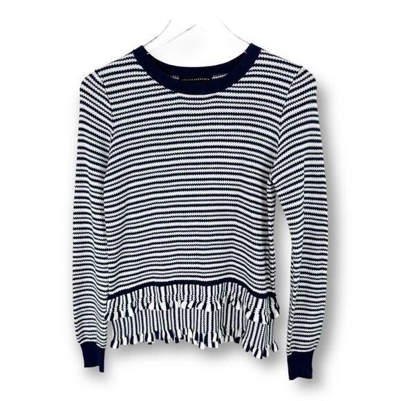 GRACE ELEMENTS Cashmere Blend Double Peplum Navy/Cream Stripe Sweater S-image