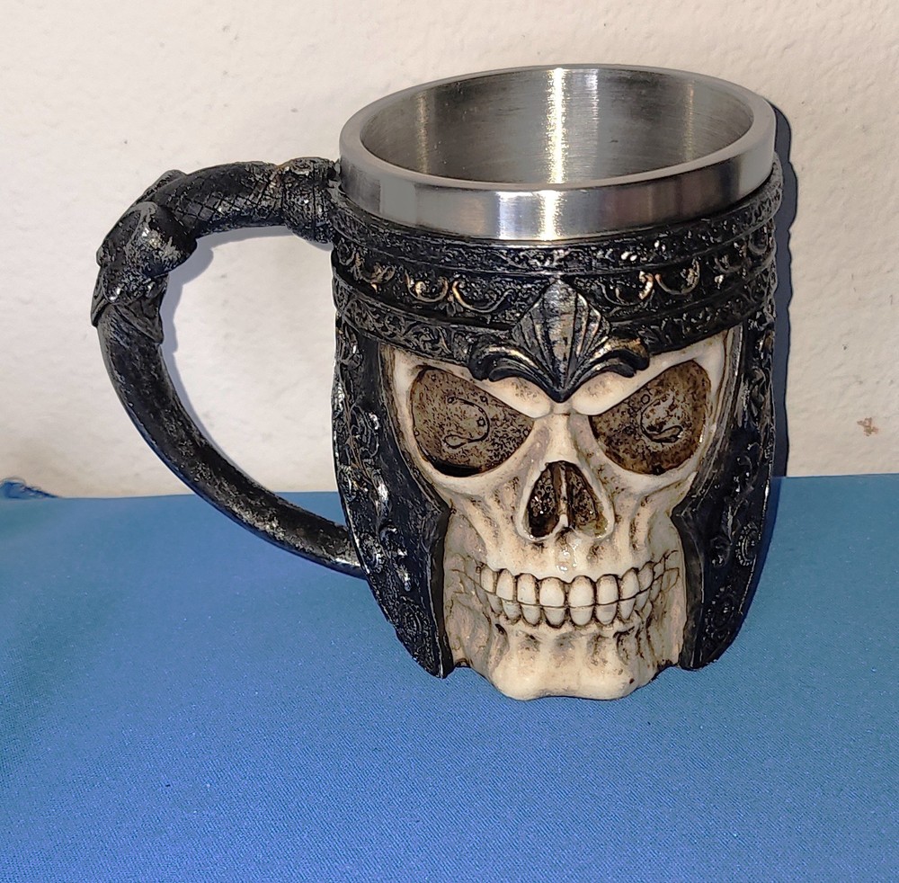 Skull Coffee Mug Viking Skull Beer Mug Stainless Steel Liner, Halloween