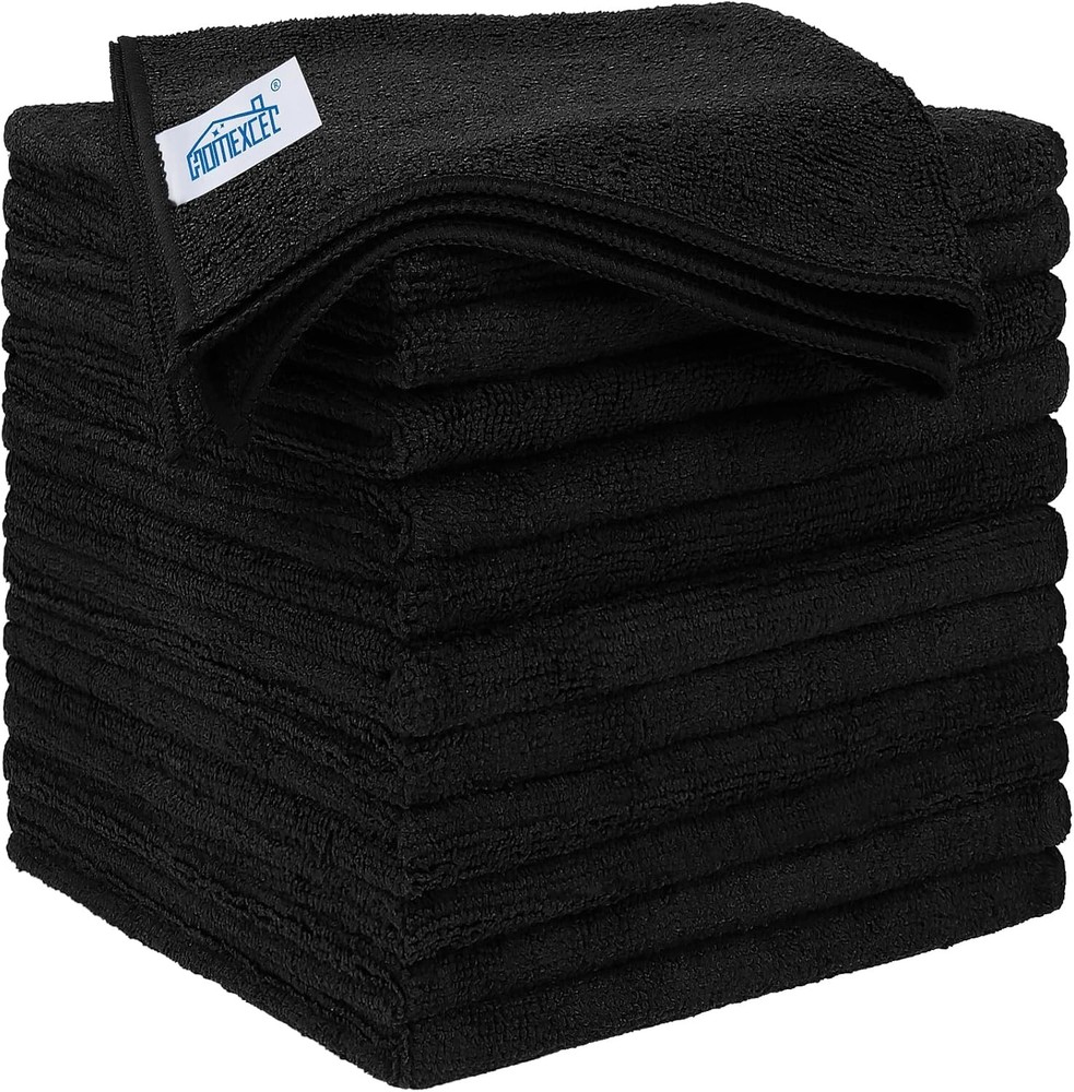 HOMEXCEL 12-Pack Black Microfiber Cleaning Cloths 12.5x12.5 Inch for Dusting and Polishing