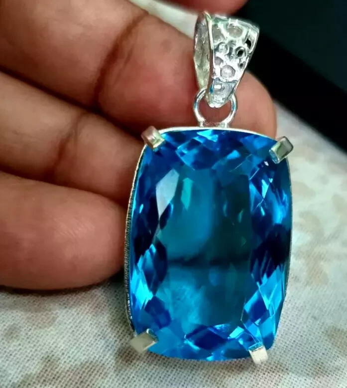Natural 107.15 Ct Brazilian Cushion Topaz Pendant in 925 Sterling Silver HG Gemstone Jewelry