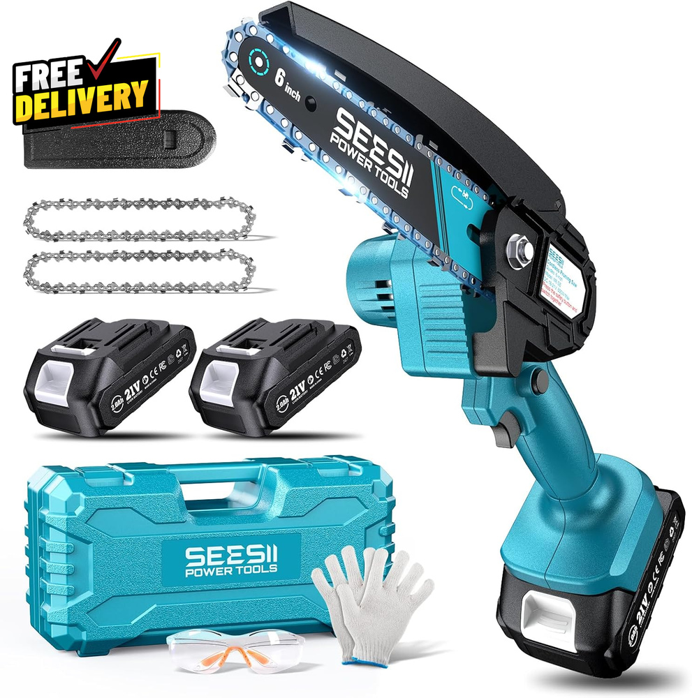 6 Inch Mini Cordless Chainsaw Handheld Electric with 2 Batteries…