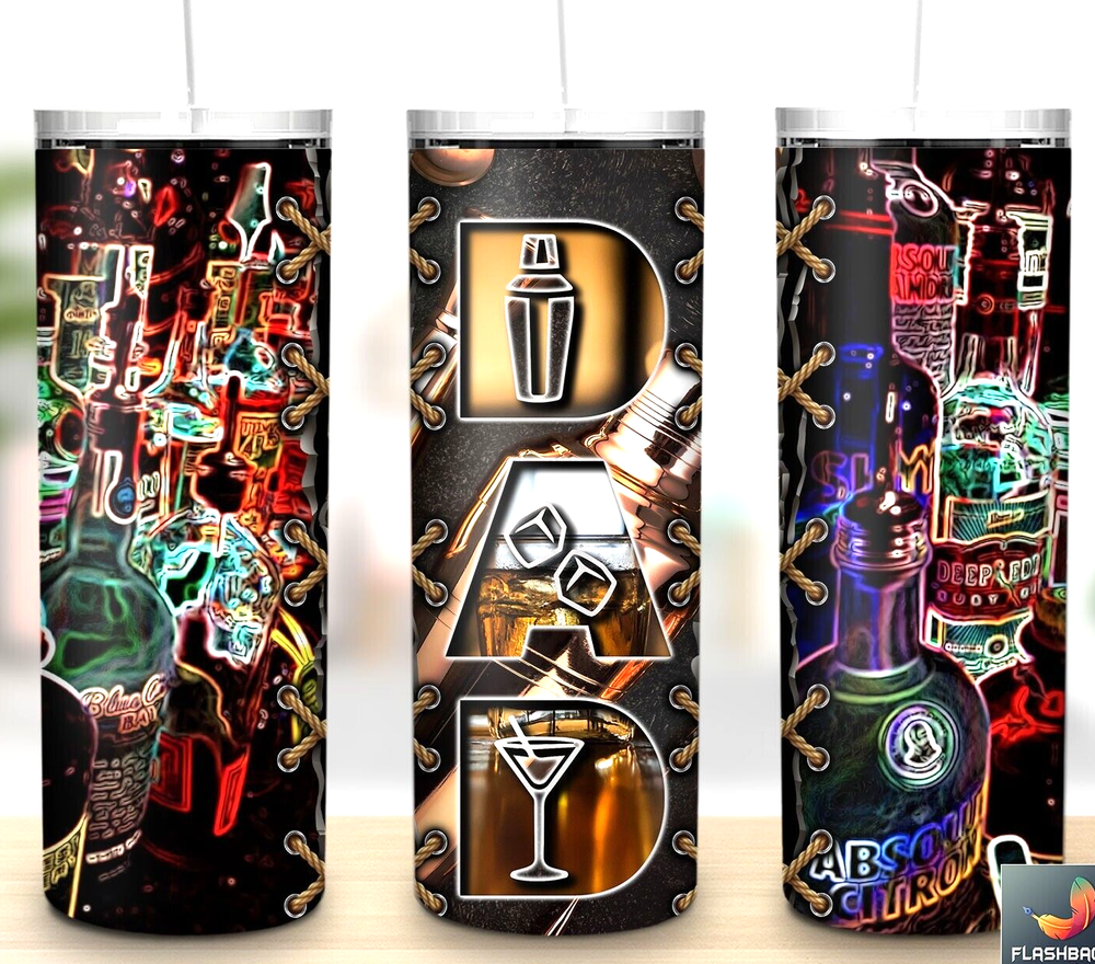 Fathers Day Bartender 3 Multicolor 20oz Insulated Tumbler Lid Clear Straw New