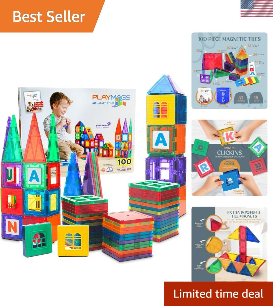 100-Piece Magnetic Tiles Building Blocks STEM Toy for Kids Boys Girls 3D Construction Set