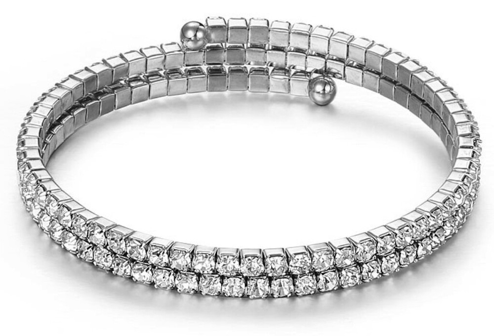 Swarovski Crystal Double Row Wrap Silver Plated Elegant Bracelet-image
