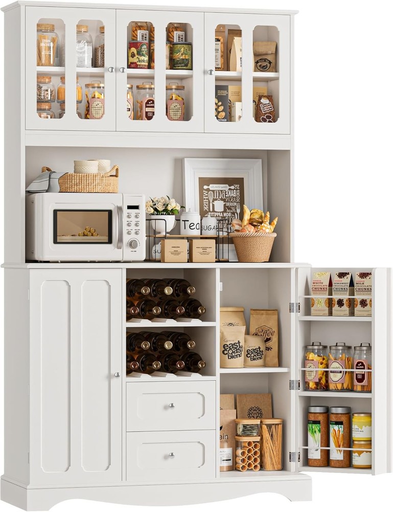70-Inch Modern Kitchen Pantry Cabinet with Microwave Stand and Storage