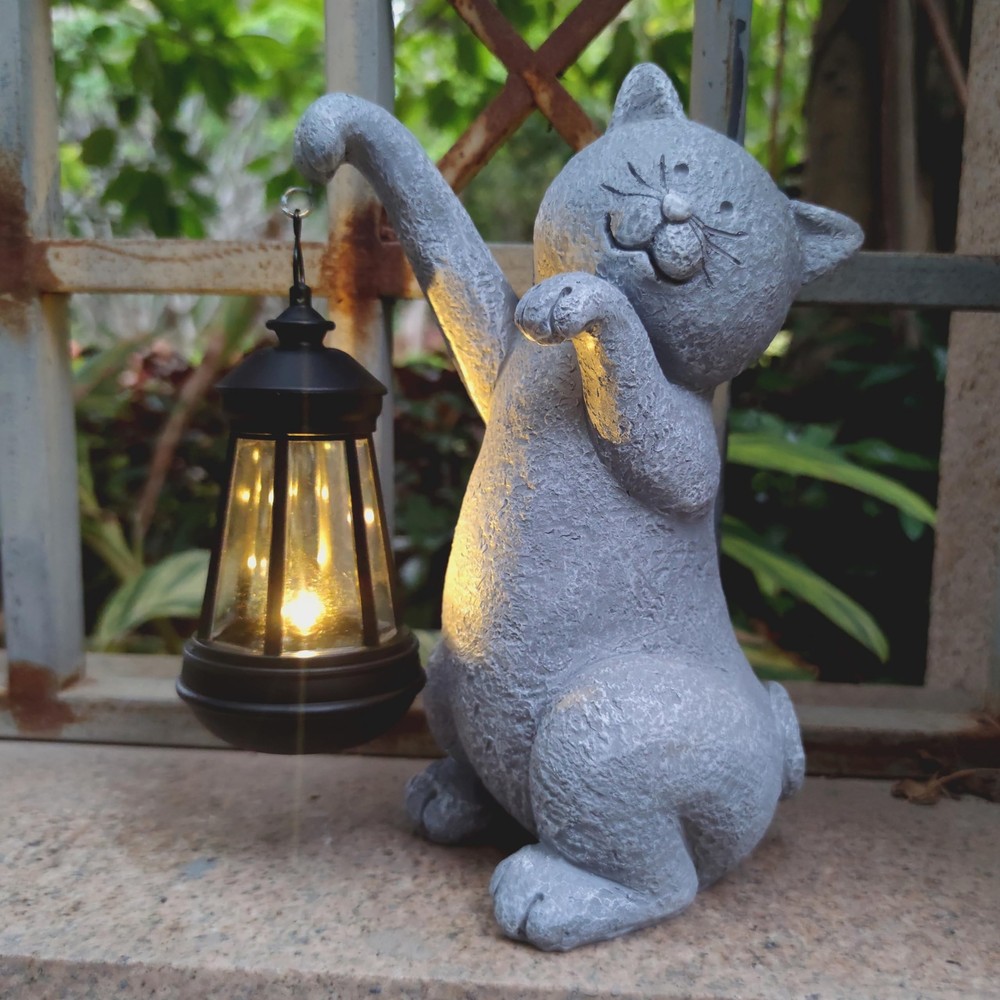 Cat Solar Garden Statues,Resin Cat Figurine Decorations with Solar Lights Lan...