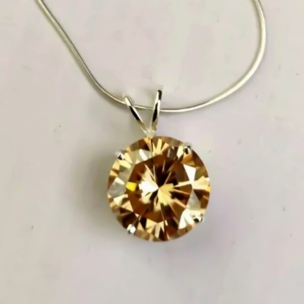 Certified 9.25 Ct Champagne Diamond Solitaire Pendant in 925 Silver Jewelry