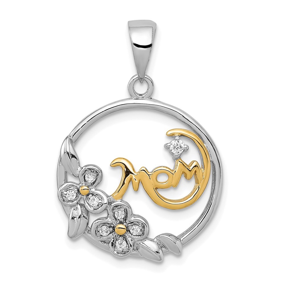 Sterling Silver Vermeil Cubic Zirconia Mom Pendant 1.98gm L-20 mm, W-20 mm
