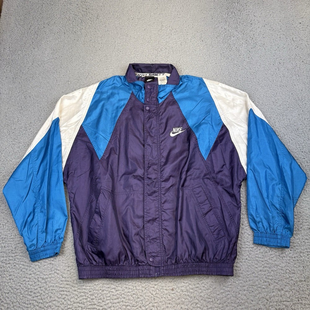 Vintage Nike Windbreaker Jacket Mens Large Purple Blue Colorblock Zip 90s Swoosh