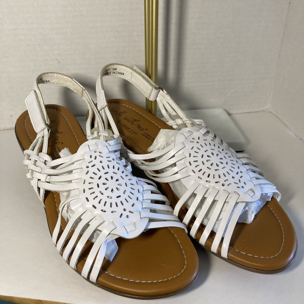 Coldwater Creek White Leather Womens Summer Sandals Size 10 Walk With Me