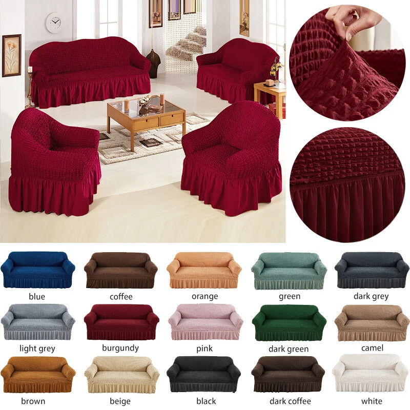 High Elastic Bubble Grid Sofa Cover with Skirt Hem for All Seasons 1/2/3/4 Seater