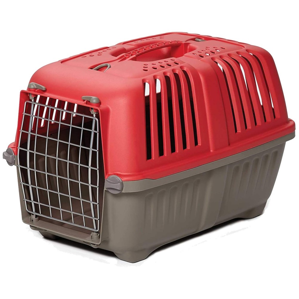 Durable Red Hard-Sided Pet Carrier for Small Animals with Easy Assembly