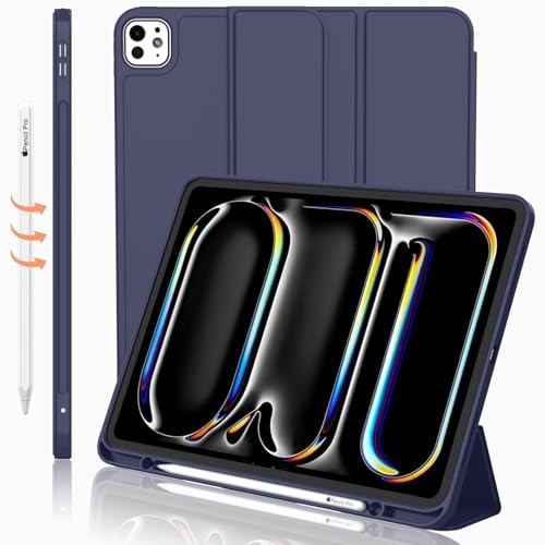 Case for iPad Pro 13 Inch (2024/2025) with Kickstand & Pencil Holder, Dark Blue