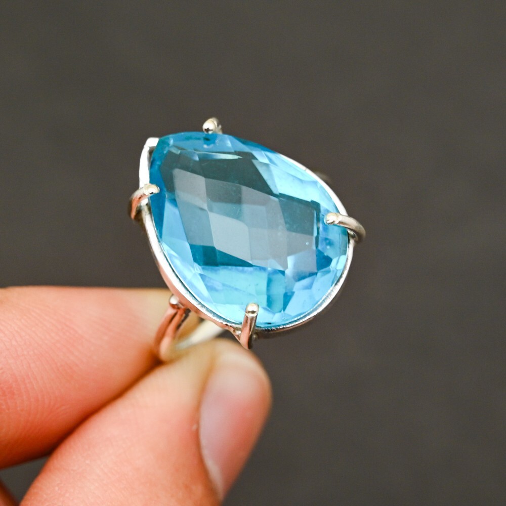 Sky Blue Topaz Pear Cut Gemstone 925 Sterling Silver Handmade Ring