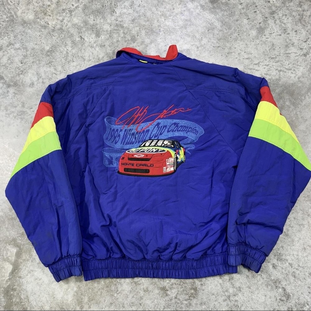 Vintage Jeff Gordon NASCAR Jacket Mens Large Blue 1995 Winston Cup DuPont 90s