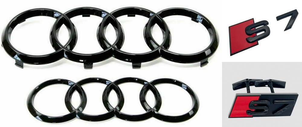 For Audi S7 Car Front Rear Rings Hood Grille Emblem Trunk Decal Sticker Black