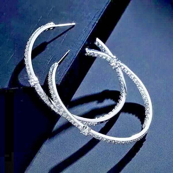 3Ct Round Cut Simulated Diamond Hoop Clip-On Earrings in 14K White Gold Plated