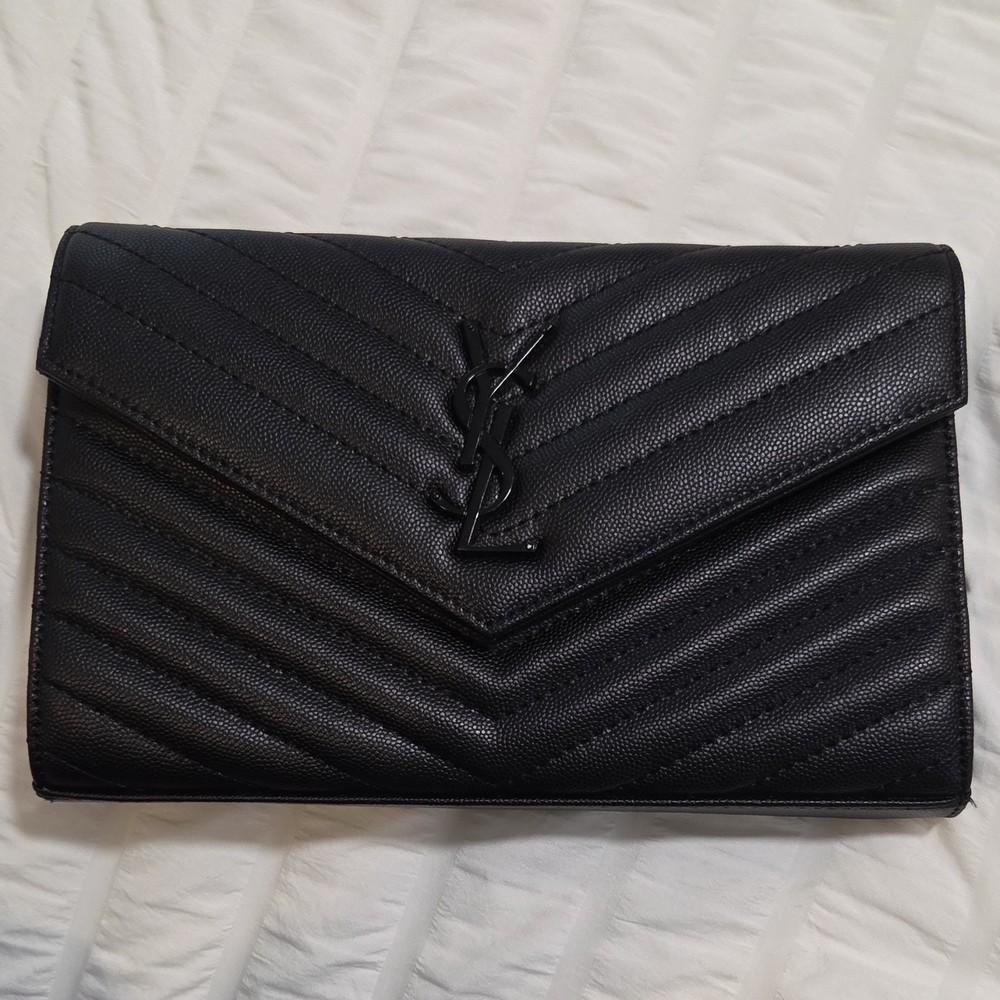 Saint Laurent Black Women's Wallet on chain crossbody Quilted Envelope bag