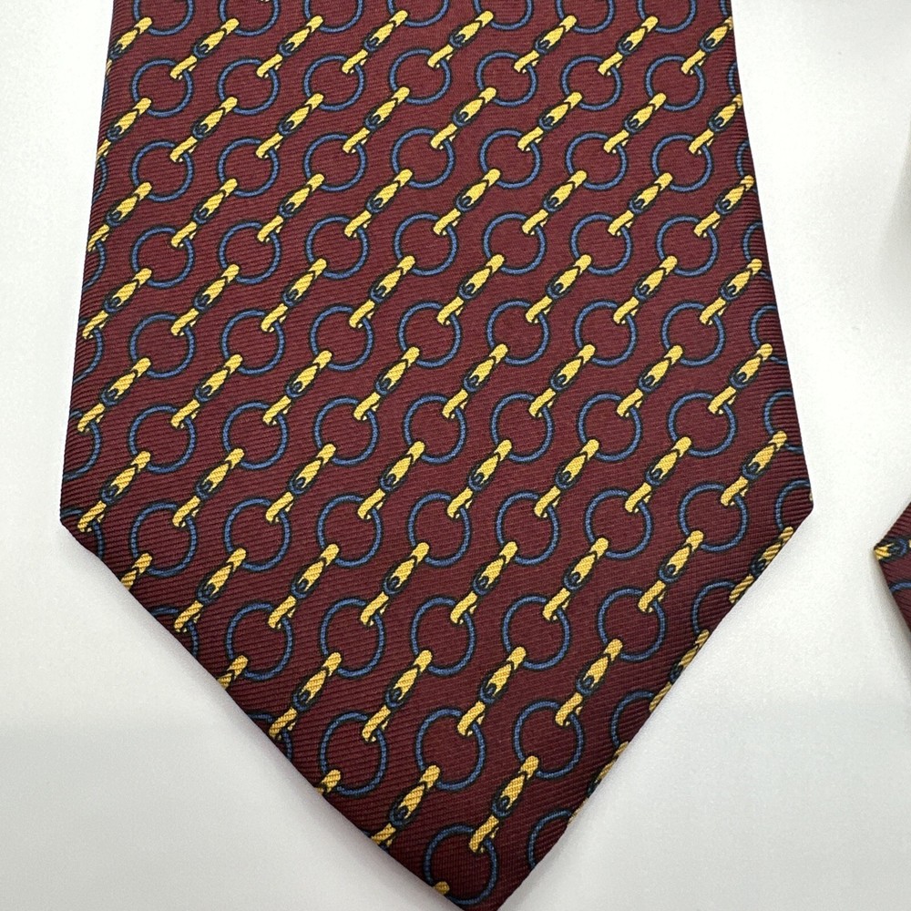 Saks Fifth Avenue Maroon Blue Yellow  Silk Tie Men’s Necktie