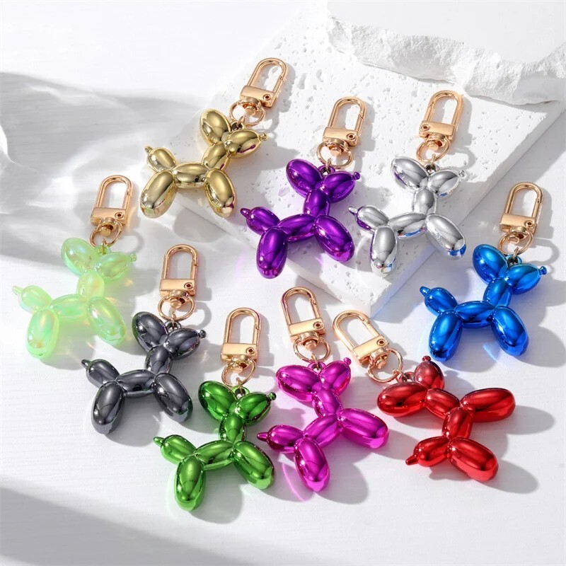 Shiny Cartoon Balloon Dog Keychain Charm Pendant Bag Tag Ornament