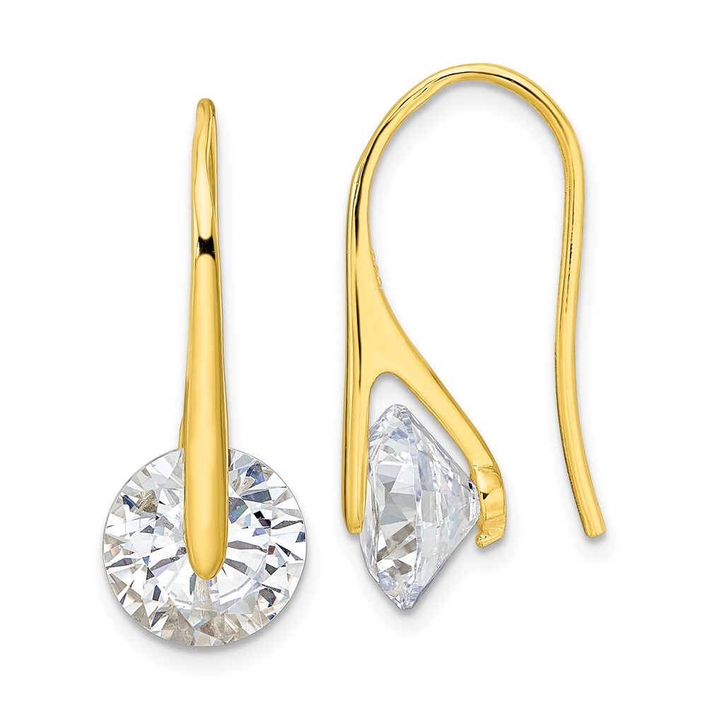 Sterling Silver Gold-Tone Polished CZ Drop Dangle Earrings 3.95gm