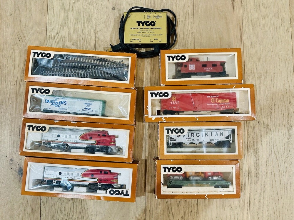 Vintage Tyco Train Set with 7 Trains, Tracks, and Power Pack NIB