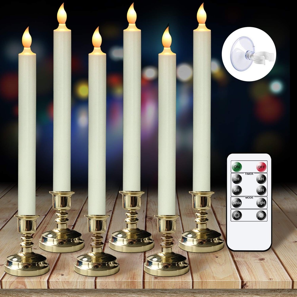 Battery Operated LED Flickering Taper Candles with Remote Timer for Windows