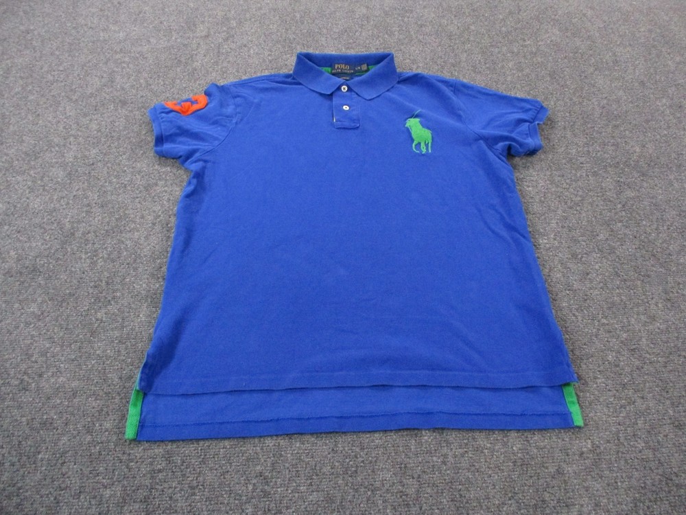 Polo Ralph Lauren Shirt Mens L Blue Golf Big Pony Preppy Custom Fit Casual
