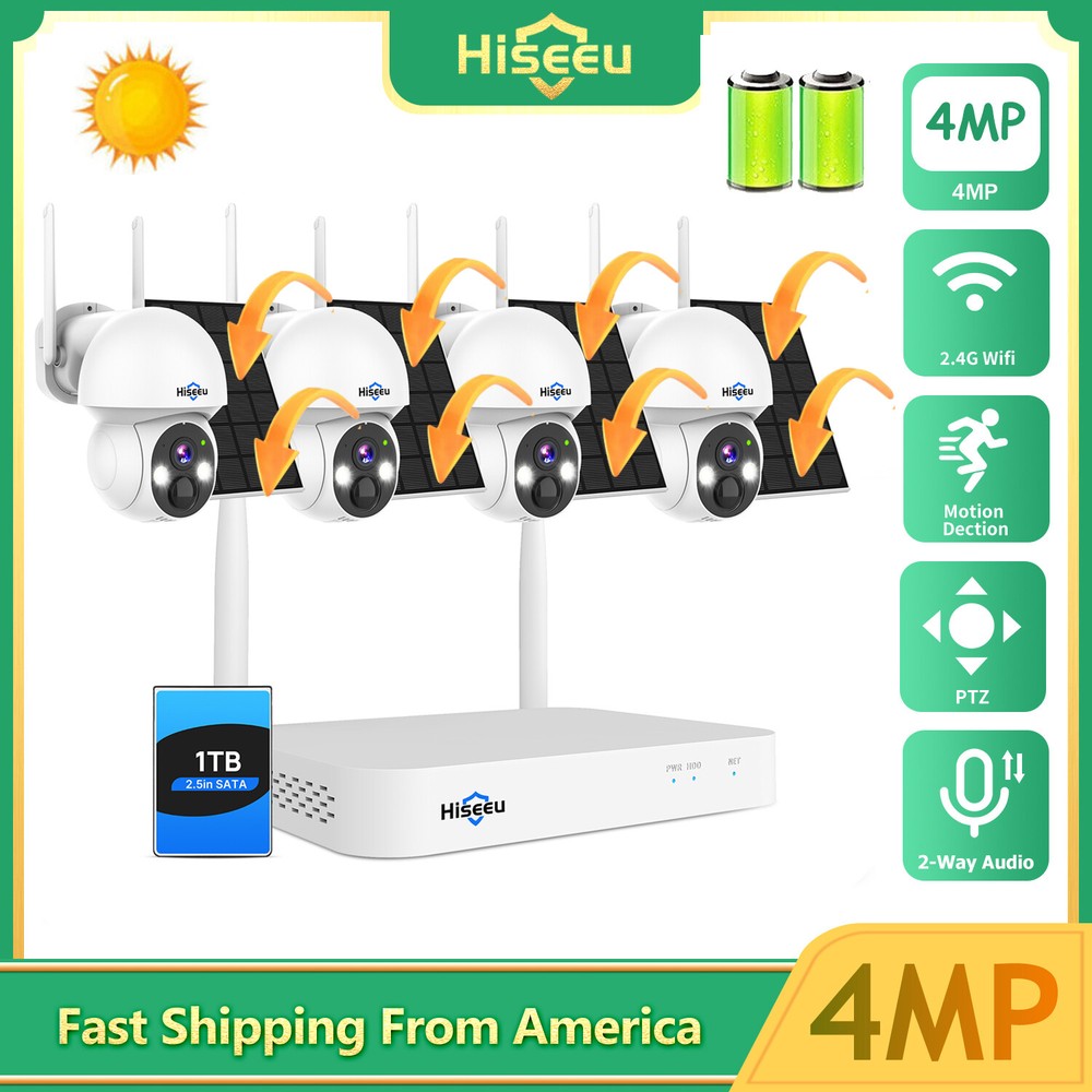 Hiseeu 4MP 10CH Solar Wireless Security Camera with 2-Way Audio System