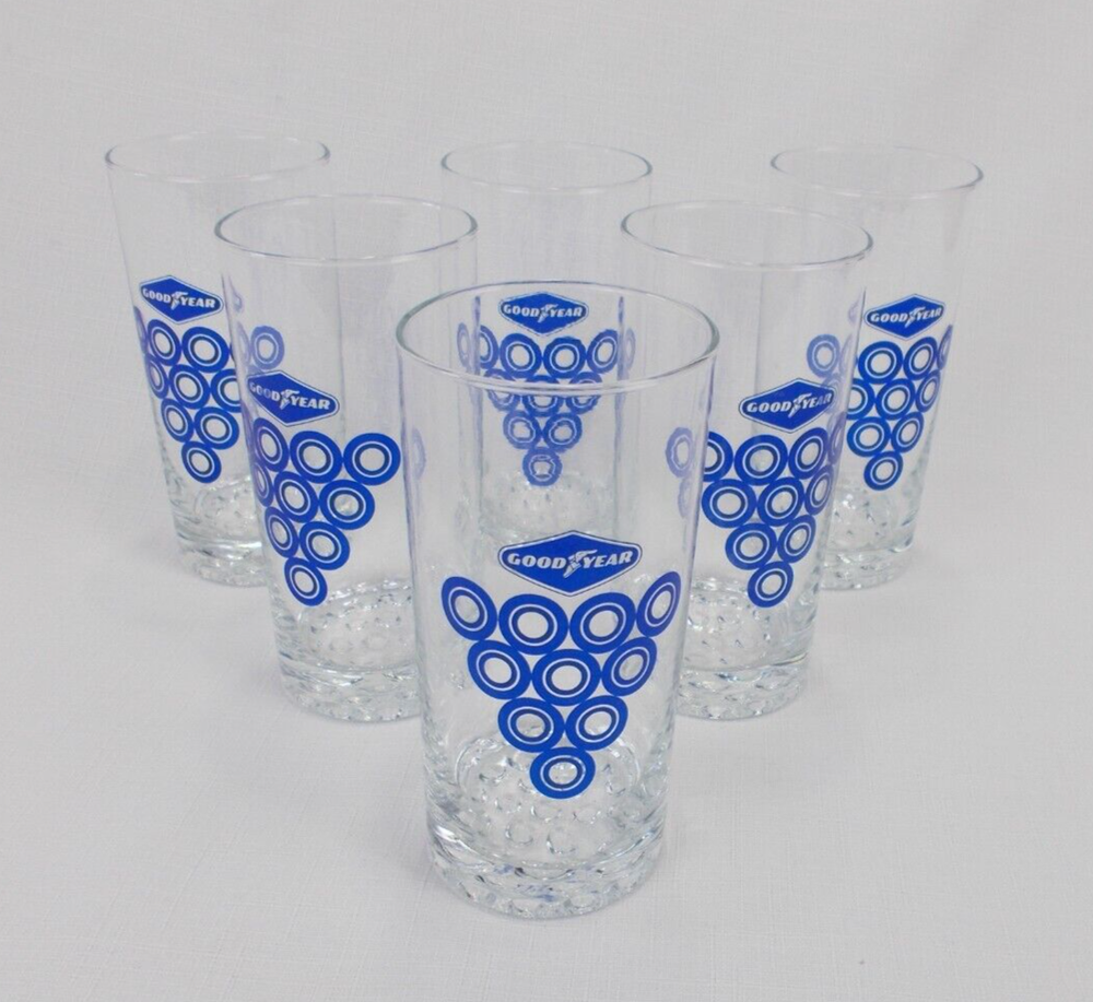 Goodyear Tires Le Mans racing team drinking glasses Rare 1960's  NOS  set of 6