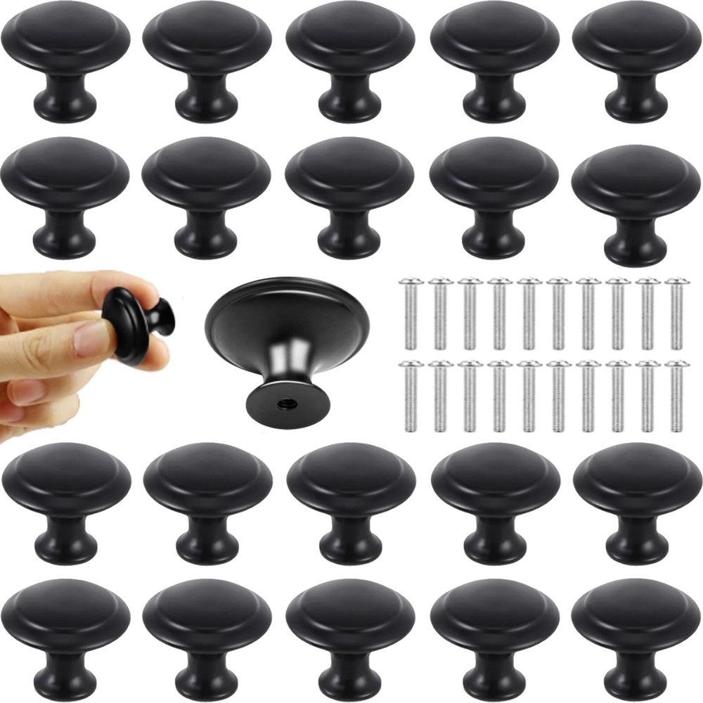 20 Matte Black Stainless Steel Round Cabinet Knobs for Kitchen Drawers