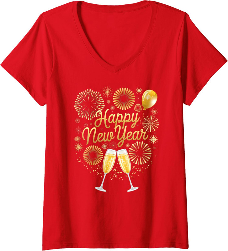 Happy New Year’s Eve Party Supplies Ladies V-Neck T-Shirt Gift-image