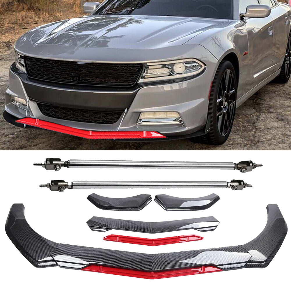 Carbon Fiber Front Bumper Lip Spoiler Splitter Strut Rod for Dodge Charger SRT