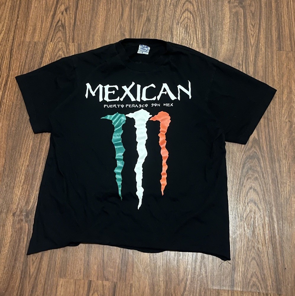 Vintage 90s Mexican Monster Energy Boot T-Shirt Size Large Black Rare