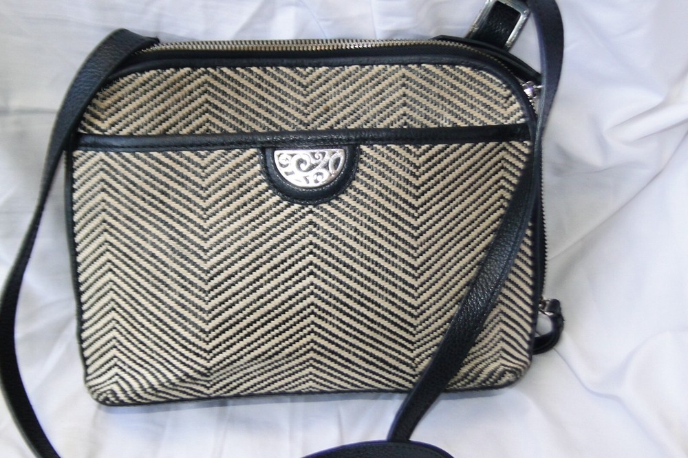 Brighton Pretty Tough Jojo Chevron Organizer Black White Weaved Domed Crossbody