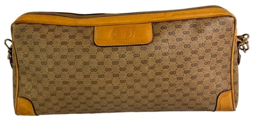 Vintage GUCCI Tan Leather Micro GG Crossbody Bag with Signature Detail