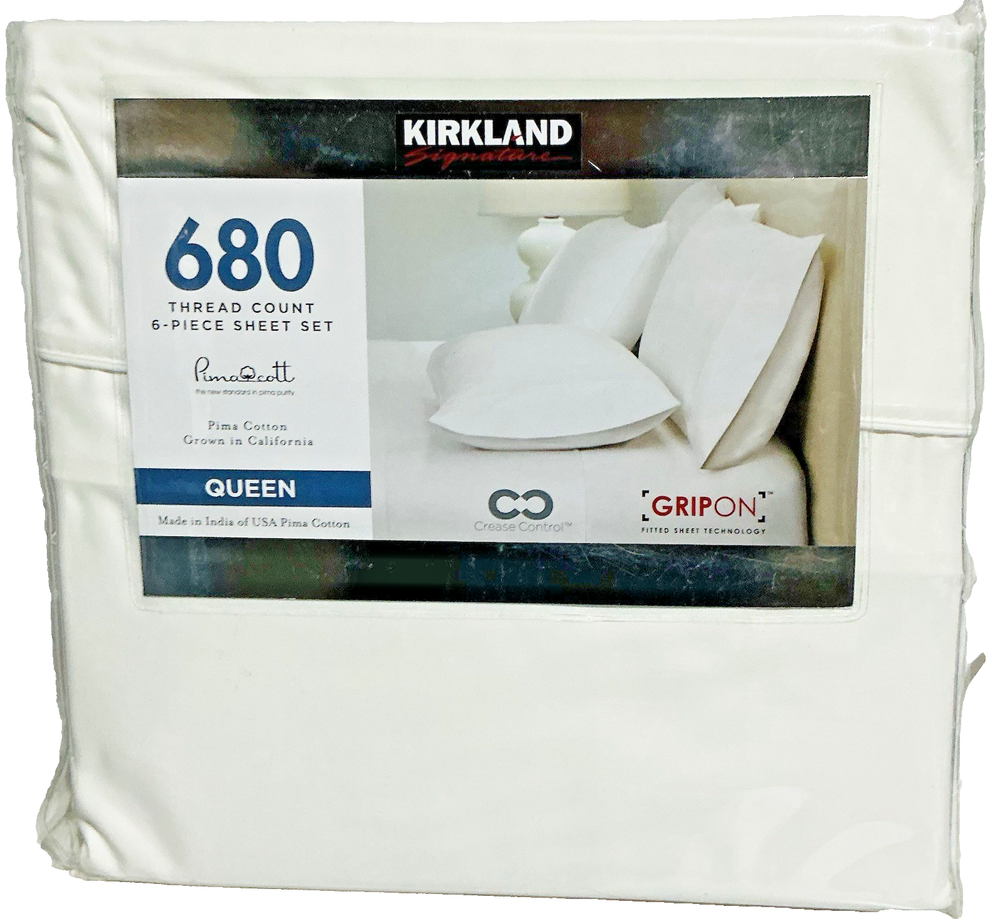 Kirkland Signature 680 Thread Count Sheet Set- Queen -Bright White