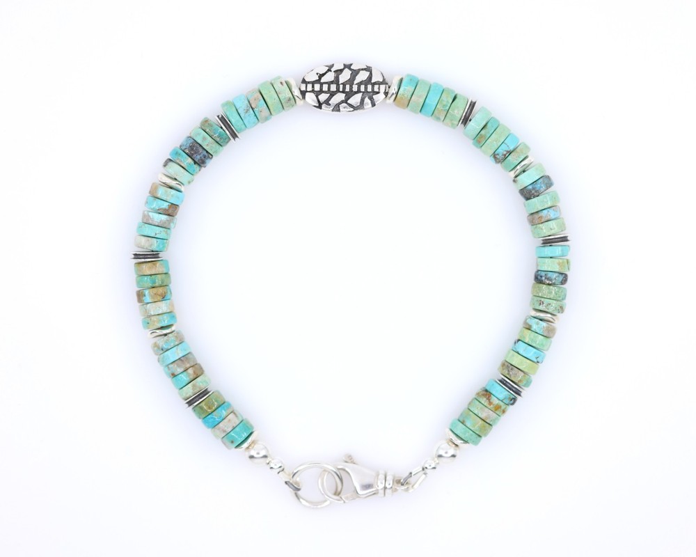 6mm Southwestern Arizona Turquoise Heishi Bracelet with Sterling Silver Accents
